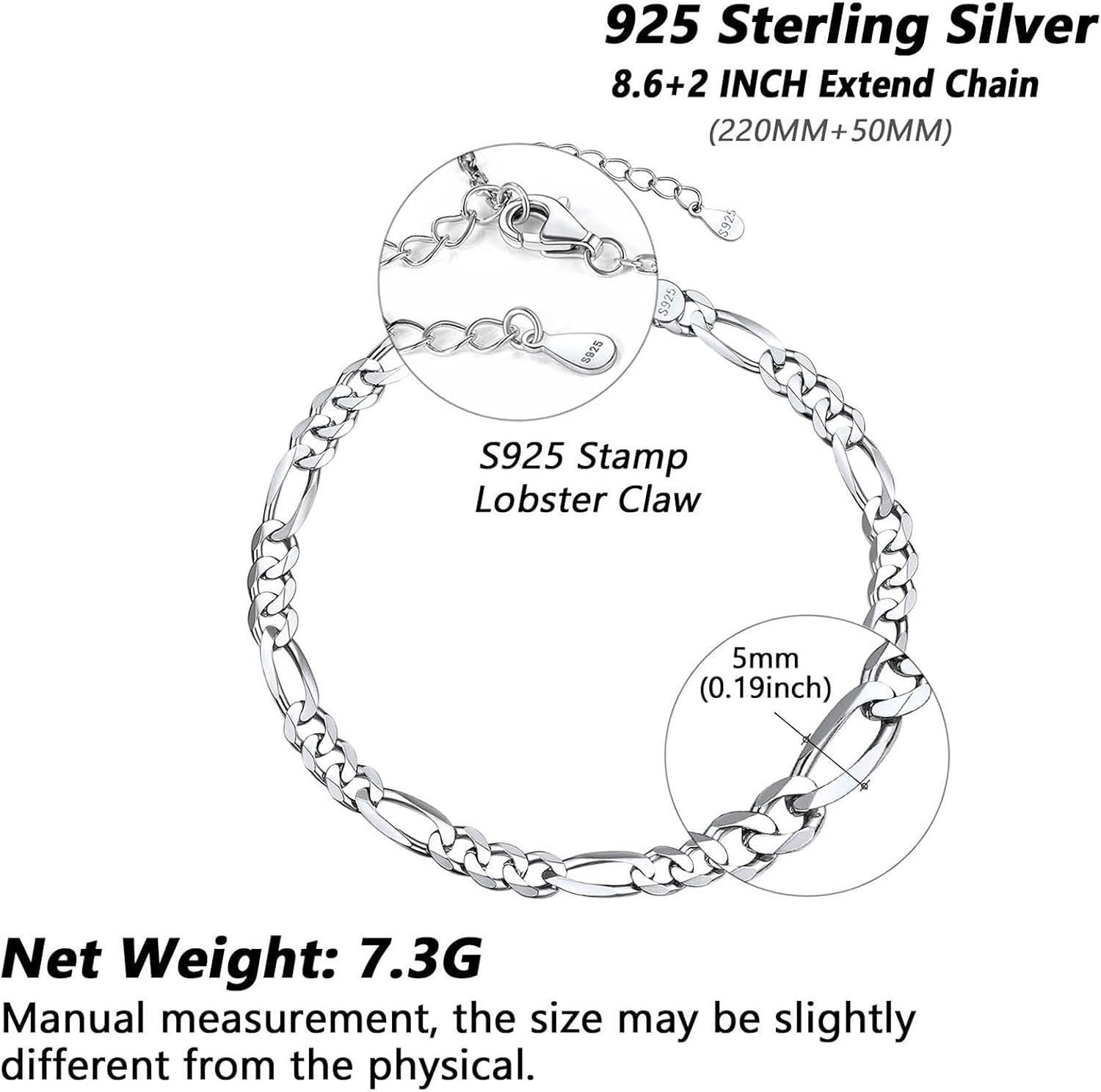 Ankle Bracelet Sterling Silver Figaro Anklet Chain for Women Teen Women Feet Sturdy Chains