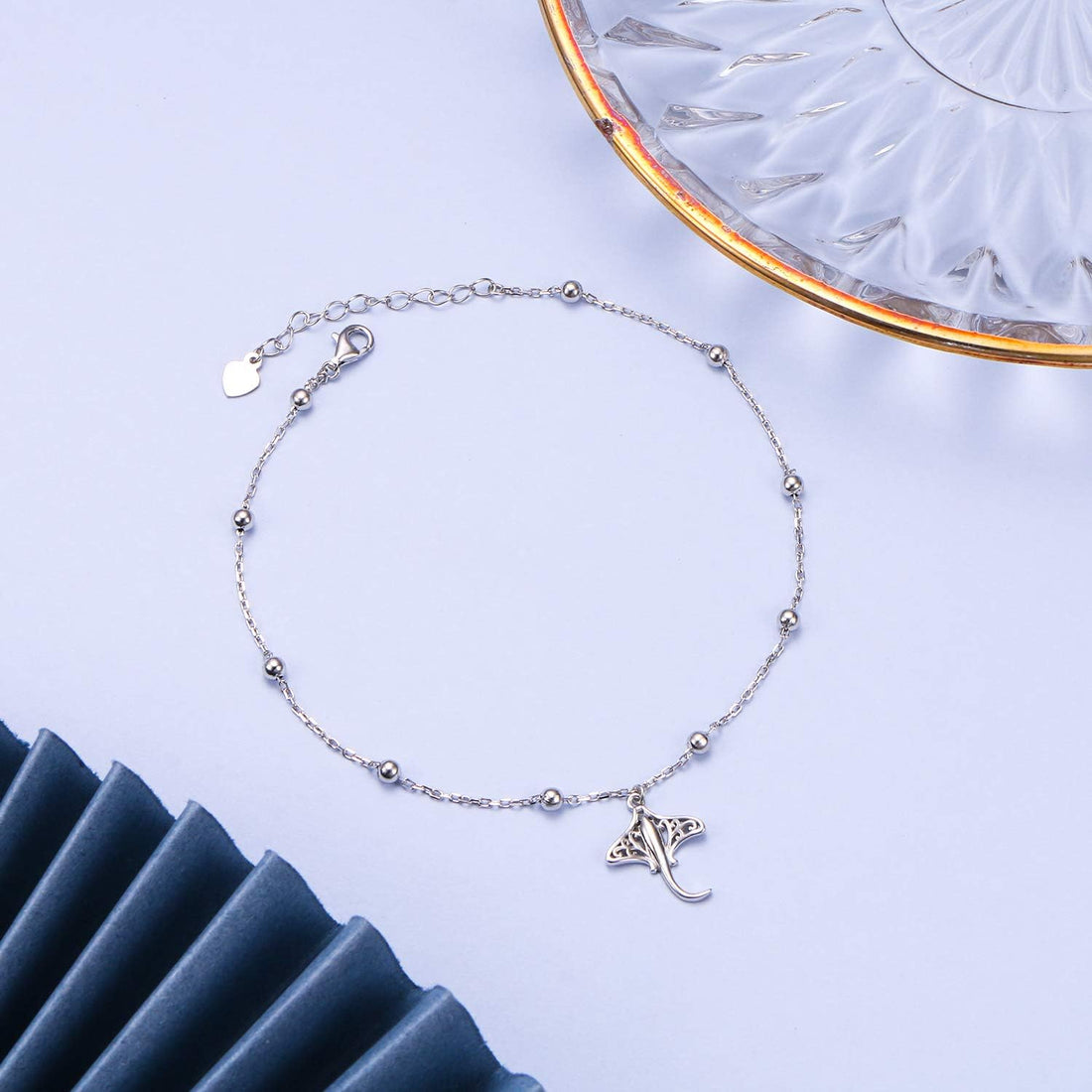 DAOCHONG Anklet for Women S925 Sterling Silver Adjustable Foot Beaded Heart Charm Ankle Bracelet Anklets Jewelry
