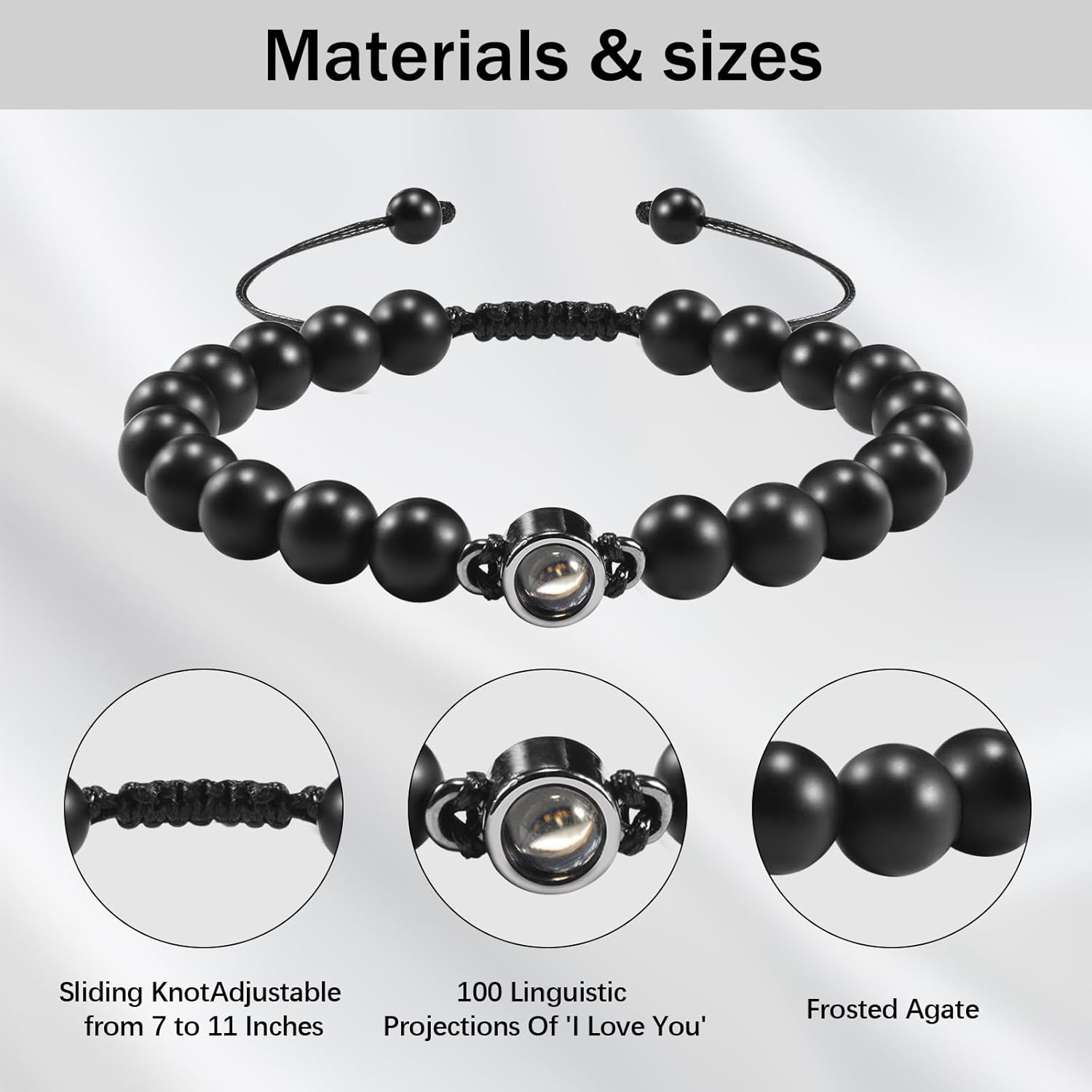 SUNSH Father's Day Gift, Dad Bracelet, Gift for Dad, Mens Bracelets,Father's Day/Thanksgiving/Birthday Gift, I Love You in 100 Languages Projected Stone Bracelet, Personalised Gifts