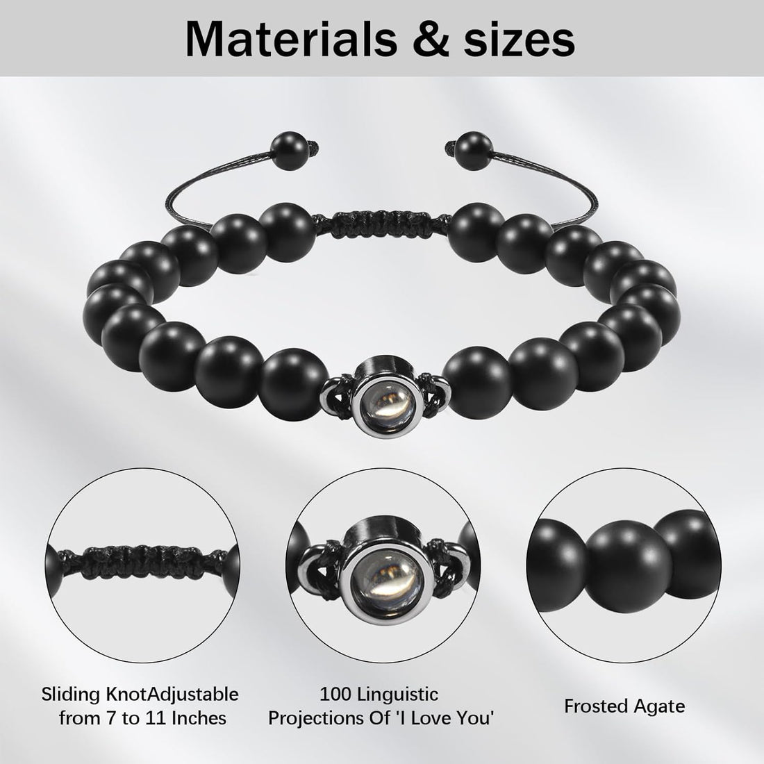 SUNSH Father's Day Gift, Dad Bracelet, Gift for Dad, Mens Bracelets,Father's Day/Thanksgiving/Birthday Gift, I Love You in 100 Languages Projected Stone Bracelet, Personalised Gifts