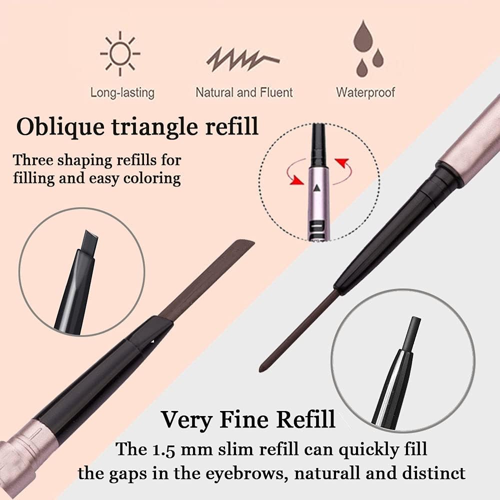 Mihqy 2 PCS Eyebrow Pencil with Brow Brush, Dual Ended Eyebrow Pen, Automatic Makeup Cosmetic Tool(Grey)