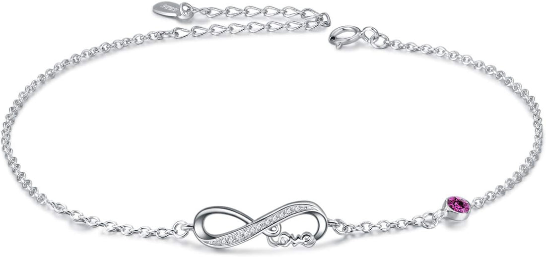 Infinity Ankle Bracelet for Women, 925 Sterling Silver Charm Adjustable Anklet 9+2''