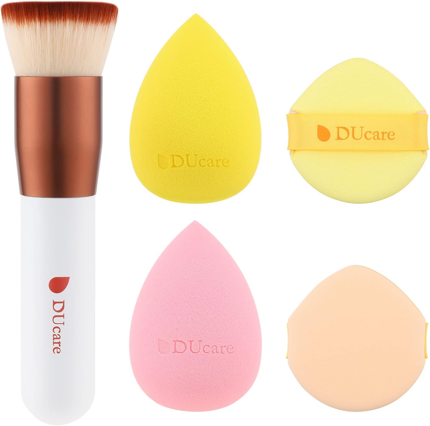 DUcare 4Pcs & 1Pc Makeup Sponges Foundation Brushes - Ideal For Flawless Makeup, Non-latex Blender Beauty Powder Puffs Kabuki Flat Top Face Brush