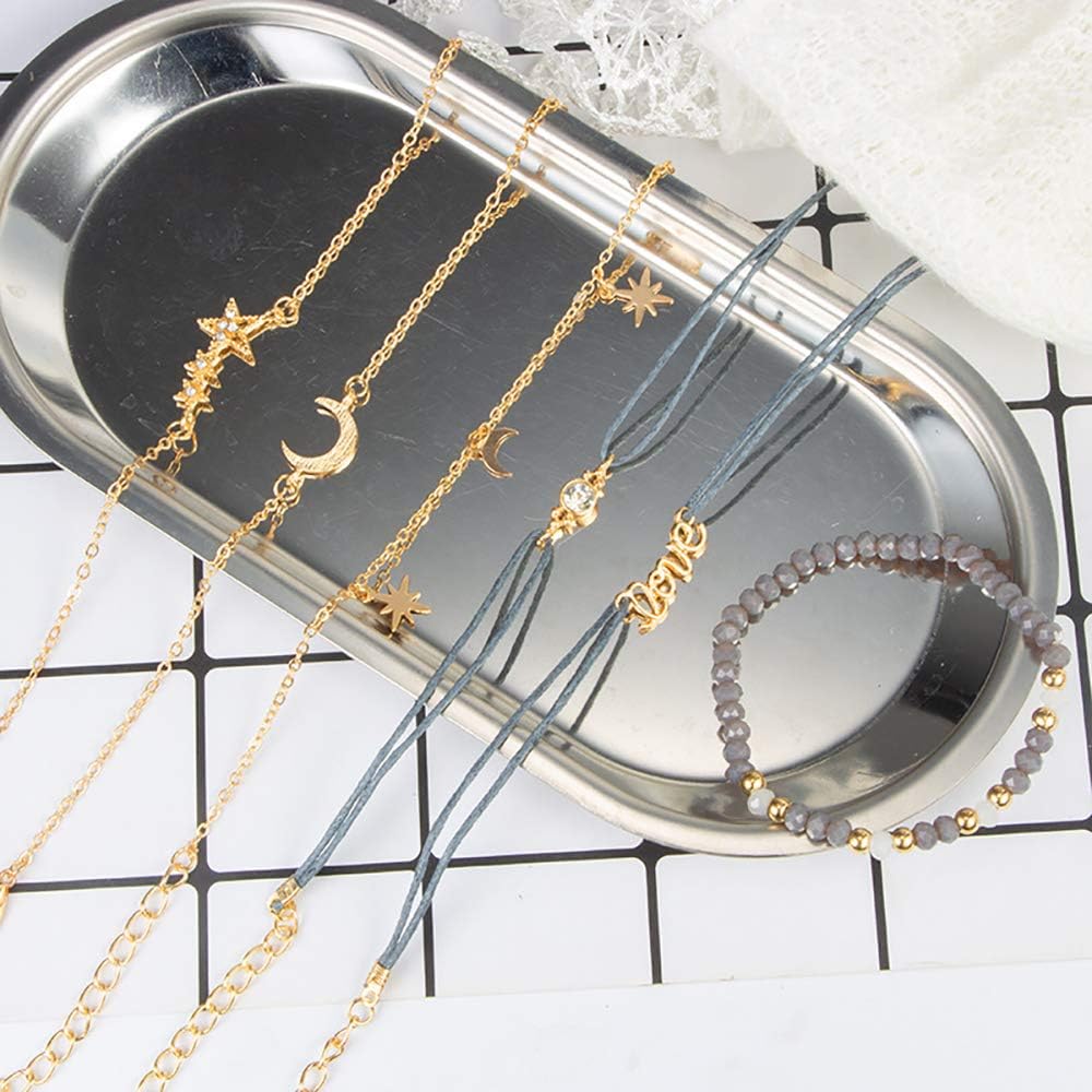 Star and Moon Personalized Pendant, Set of 6 Grey Bead Bracelets