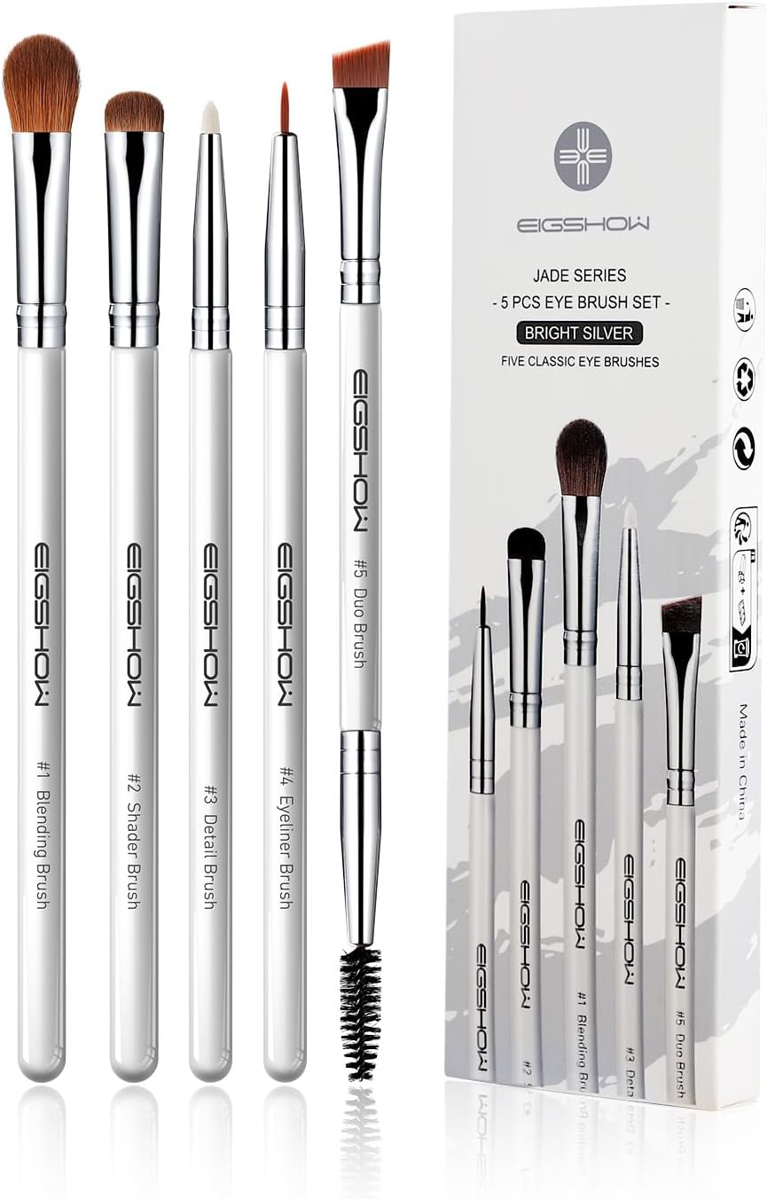 EIGSHOW 5 Pcs Eye Makeup Brush Set, Everyday Eye Essential Makeup Brushes with Blending, Eyeshadow, Detail, Eyeliner, Eyebrow Brushes(White)