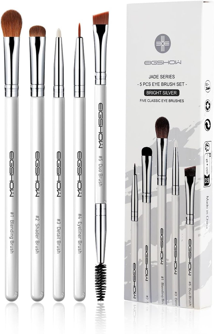 EIGSHOW 5 Pcs Eye Makeup Brush Set, Everyday Eye Essential Makeup Brushes with Blending, Eyeshadow, Detail, Eyeliner, Eyebrow Brushes(White)