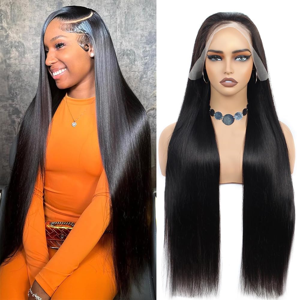 Straight HD Lace Front Wig Human Hair Pre Plucked 13x6 Pre Bleached Knots Lace Frontal Wig For Women 180 Density HD Transparent Lace Front Human Hair Wig 24 Inch