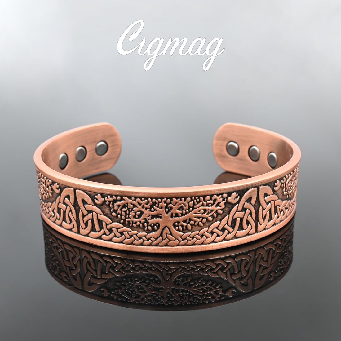 Cigmag 9X Lymphatic Drainage Copper Bracelet for men Ultra Strength Magnet Mens Copper Bracelet Adjustable with Present Box (Tree of Life)