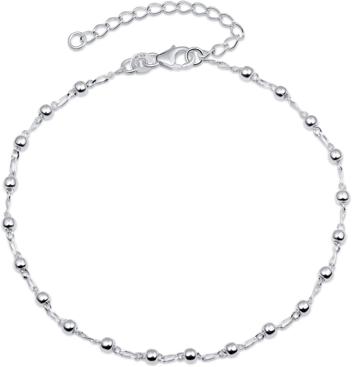 Amberta Italian Sterling Silver Anklet for Women 925 | Adjustable Ankle Bracelets for Women Beaded Heart Summer Jewellery