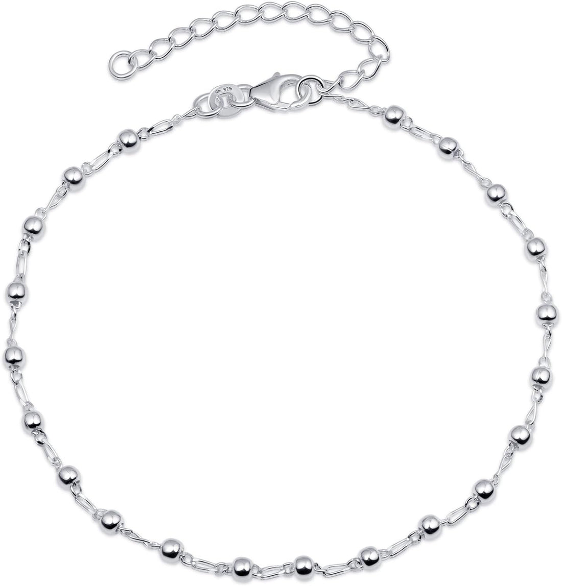 Amberta Italian Sterling Silver Anklet for Women 925 | Adjustable Ankle Bracelets for Women Beaded Heart Summer Jewellery