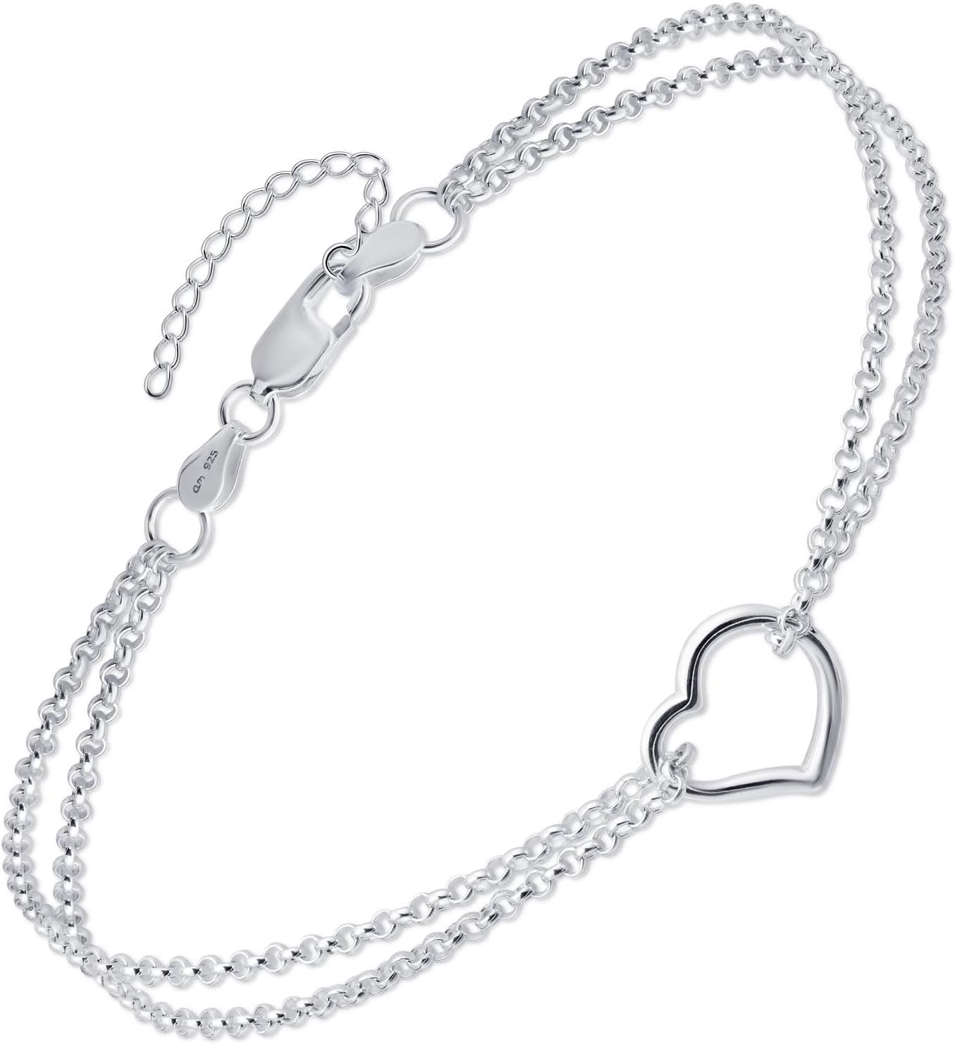 Amberta Italian Sterling Silver Anklet for Women 925 | Adjustable Ankle Bracelets for Women Beaded Heart Summer Jewellery