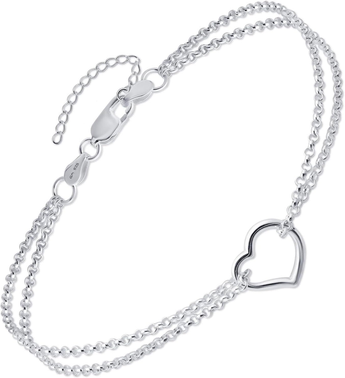 Amberta Italian Sterling Silver Anklet for Women 925 | Adjustable Ankle Bracelets for Women Beaded Heart Summer Jewellery