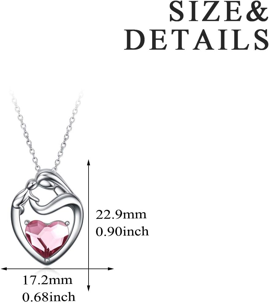 Sterling Silver Mum Heart Pendant Necklace, Birthday Christmas Gifts for Mum from Daughter Son
