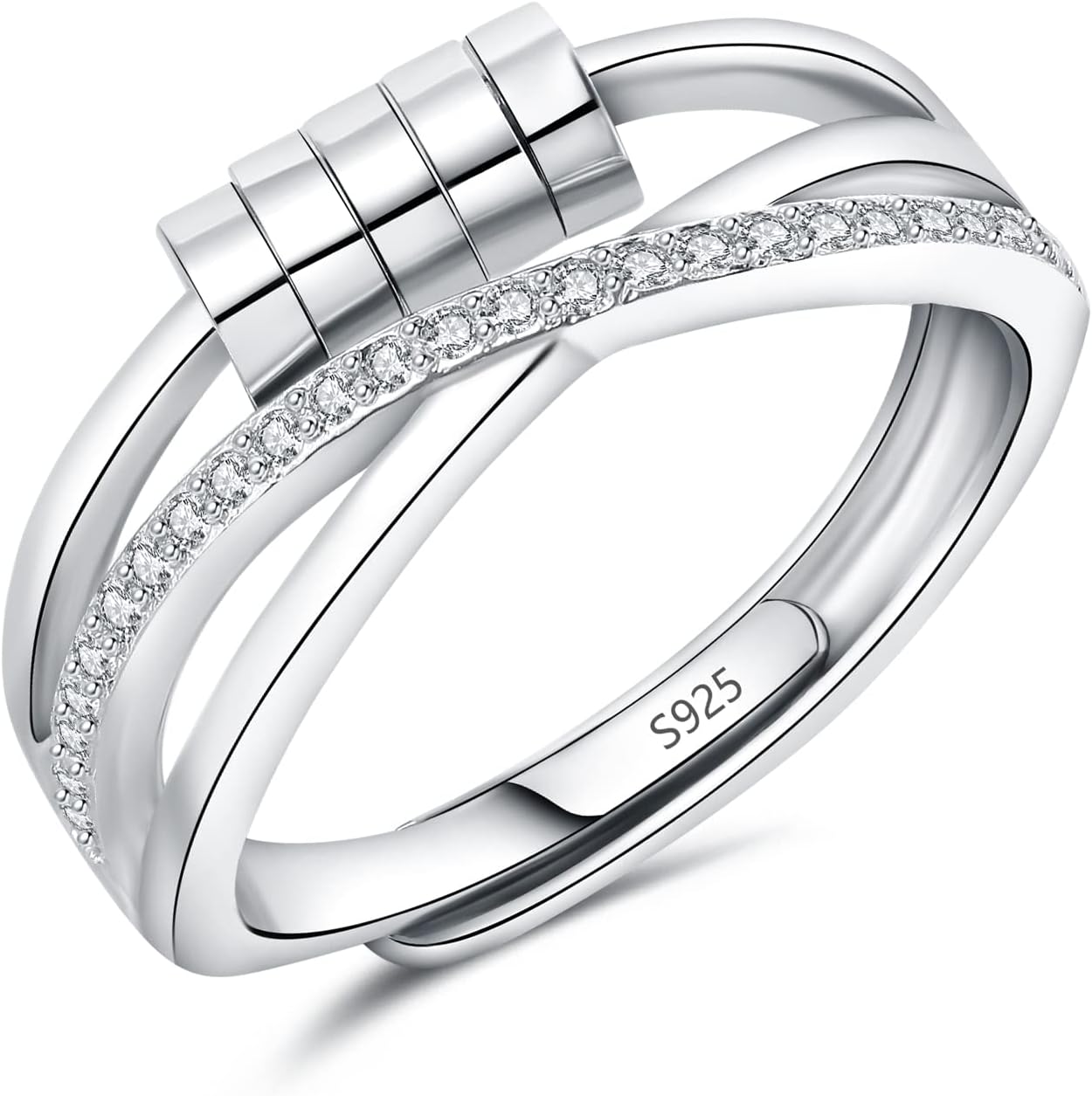 Kamise Silver Anxiety Ring, 925 Sterling Silver Fidget Ring for Anxiety Women, Adjustable Open Spinner Fidget Rings, Infinity Thumb Beads Rings Stress Rings for Worry Anxiety Relief