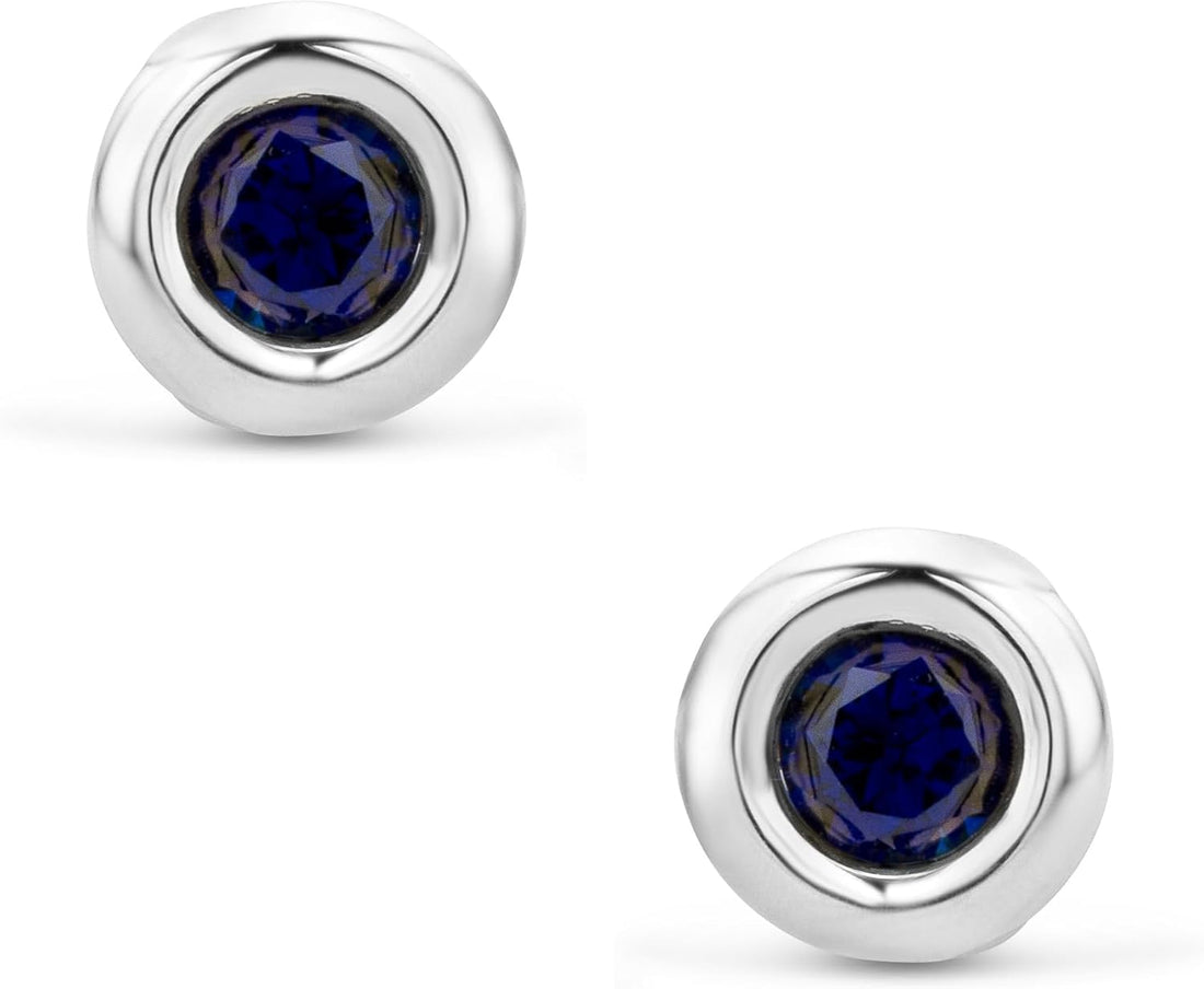 OROVI 9ct White and Yellow Gold Stud Earrings for Women: Hypoallergenic Solid Gold Gems - Ruby, Sapphire, Emerald, and Cubic Zirconia - Bezel Setting, Post and Butterfly Closure - Elegant Present Box