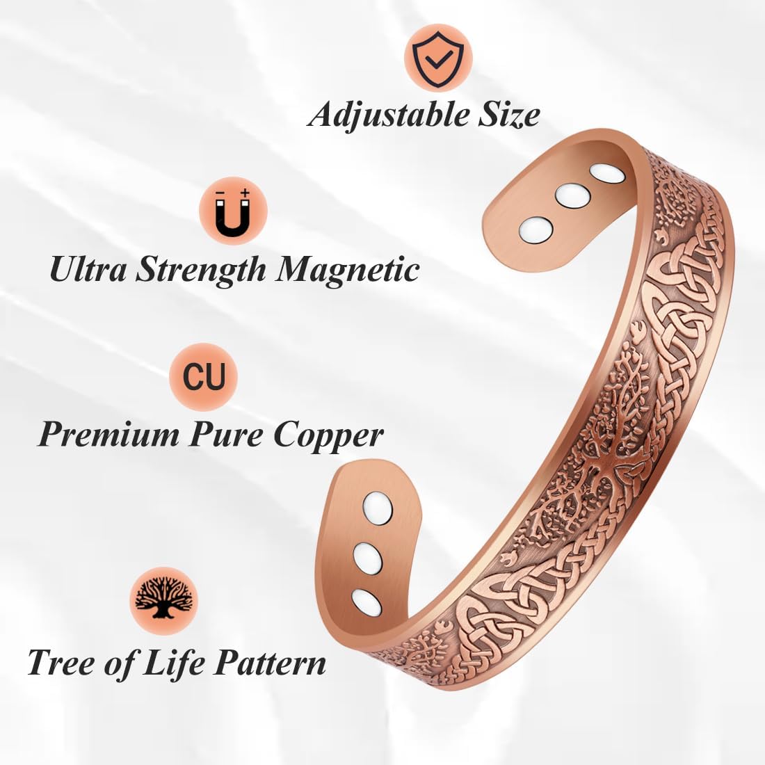 Cigmag 9X Lymphatic Drainage Copper Bracelet for men Ultra Strength Magnet Mens Copper Bracelet Adjustable with Present Box (Tree of Life)
