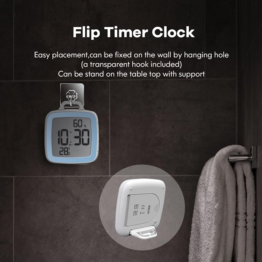 LXSZRPH Shower Clock Digital Kitchen Bathroom Countdown Timer, Waterproof for Water Splashes, Temperature Humidity Display, Standing Wall Clock for Shower Cooking Study Makeup Blue