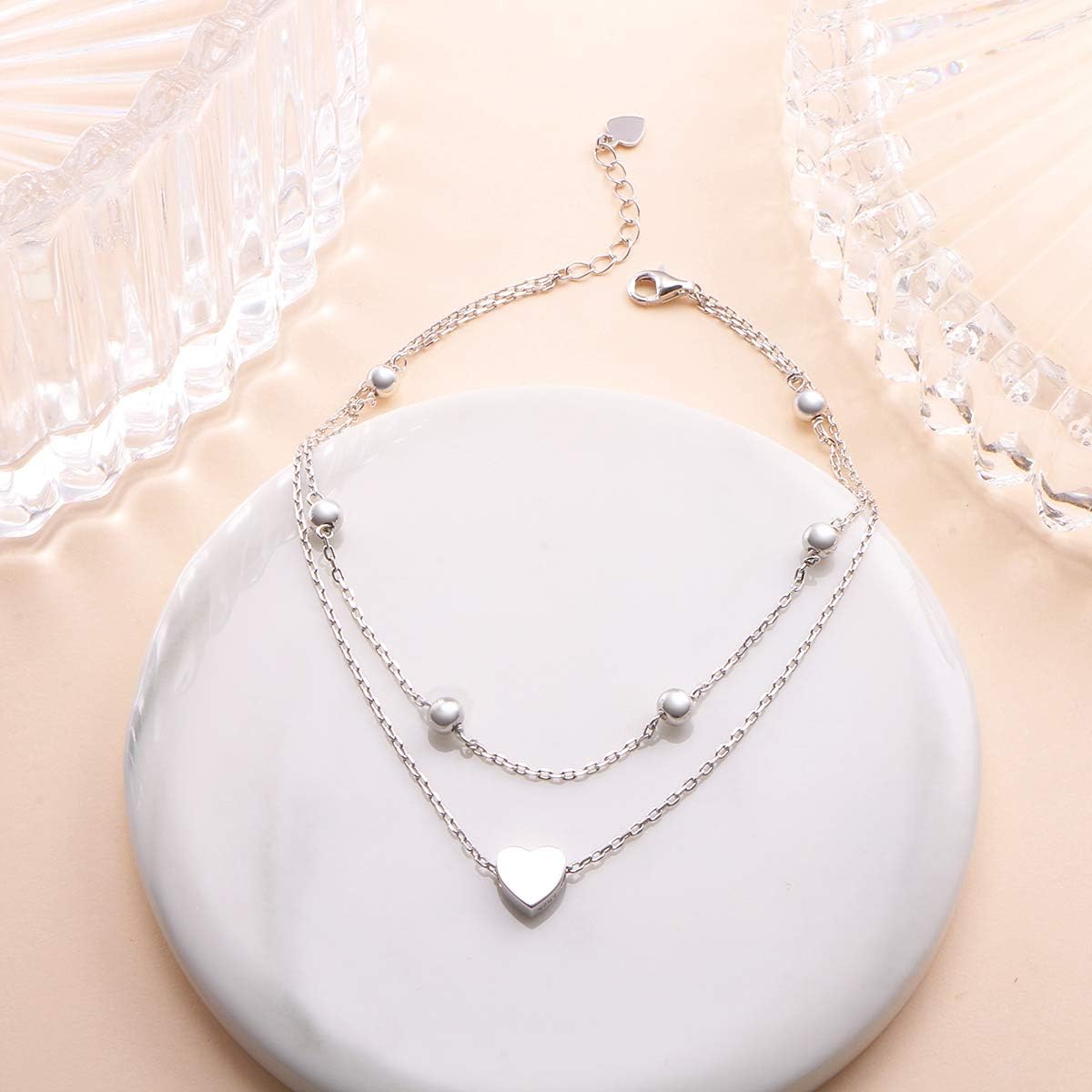 S925 Sterling Silver Evil Eye Hamsa Hand/Butterfly/Cross/Celtic Knot/Infinity/Heart Anklets for Women Girls, Adjustable 9 10 11 Inches Foot Chain Jewelry