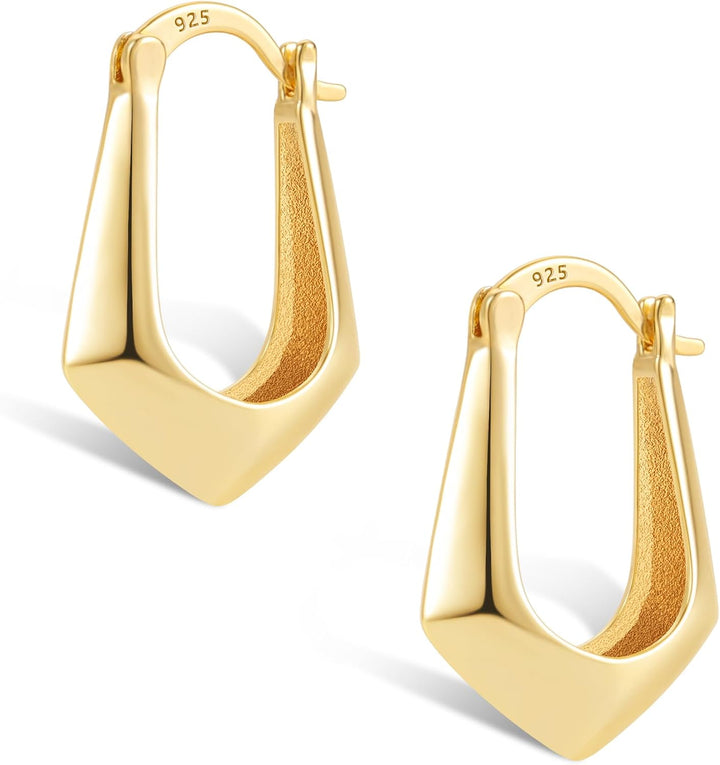 ALEXCRAFT Gold Silver Earrings Chunky Hoop for Women, Thick Silver Hoop Earrings Hypoallergenic 925 Sterling Silver Post Earrings Lightweight Large Earring Women Chunky Hoop Women Girls Jewelry Gift