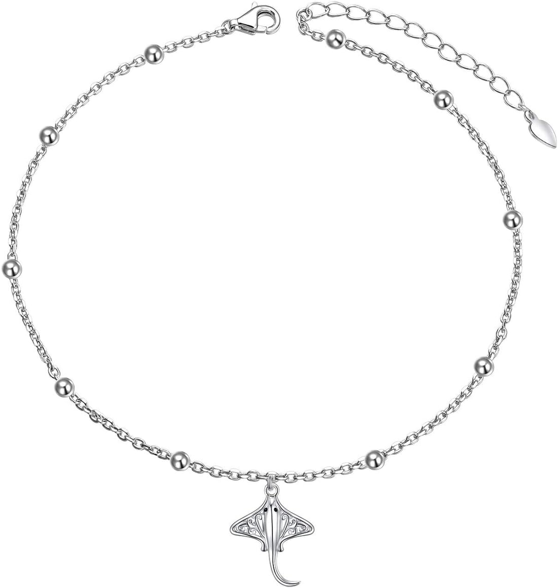 DAOCHONG Anklet for Women S925 Sterling Silver Adjustable Foot Beaded Heart Charm Ankle Bracelet Anklets Jewelry
