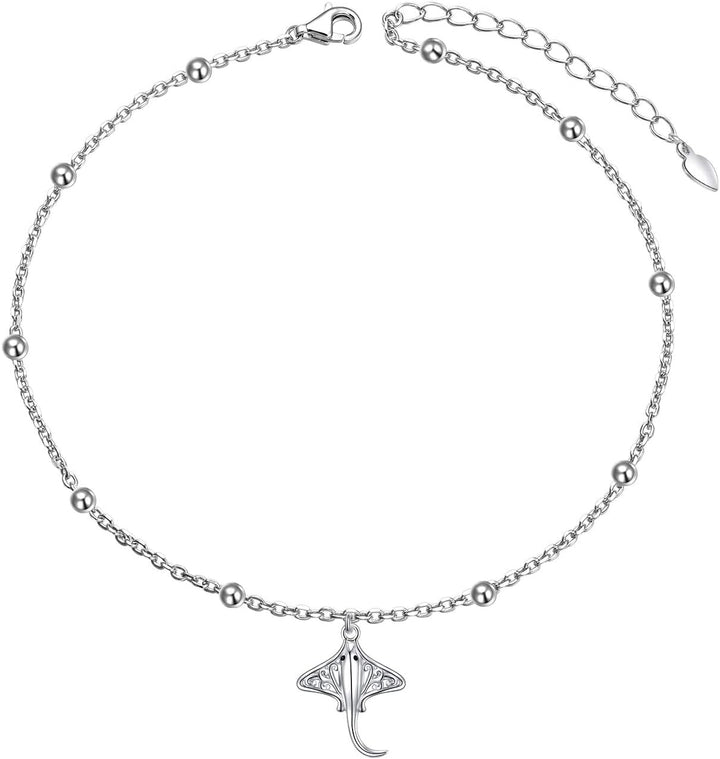 DAOCHONG Anklet for Women S925 Sterling Silver Adjustable Foot Beaded Heart Charm Ankle Bracelet Anklets Jewelry