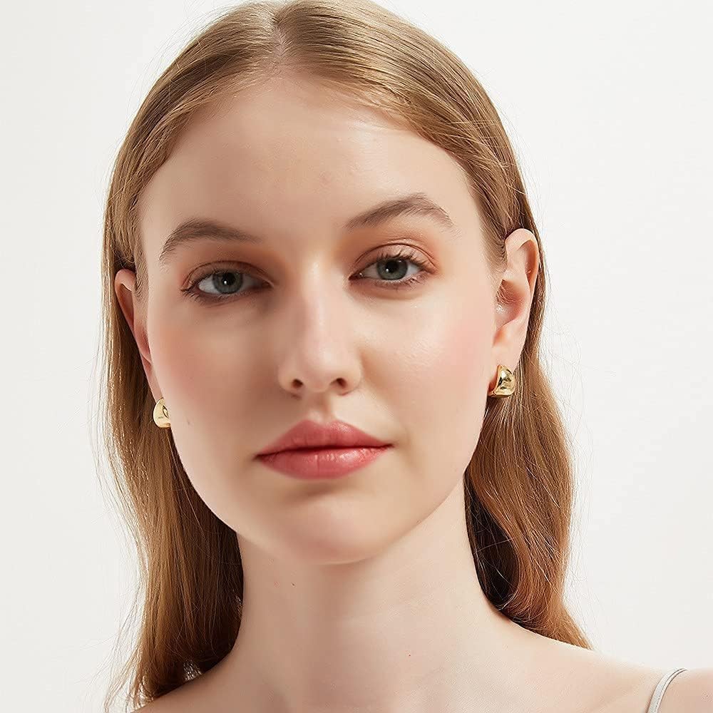 Small Chunky Hoop Earrings Thick 14K Gold Plated Huggie Earrings Dainty Cartilage Sleeper Earrings Tiny Hoop Earrings for Women