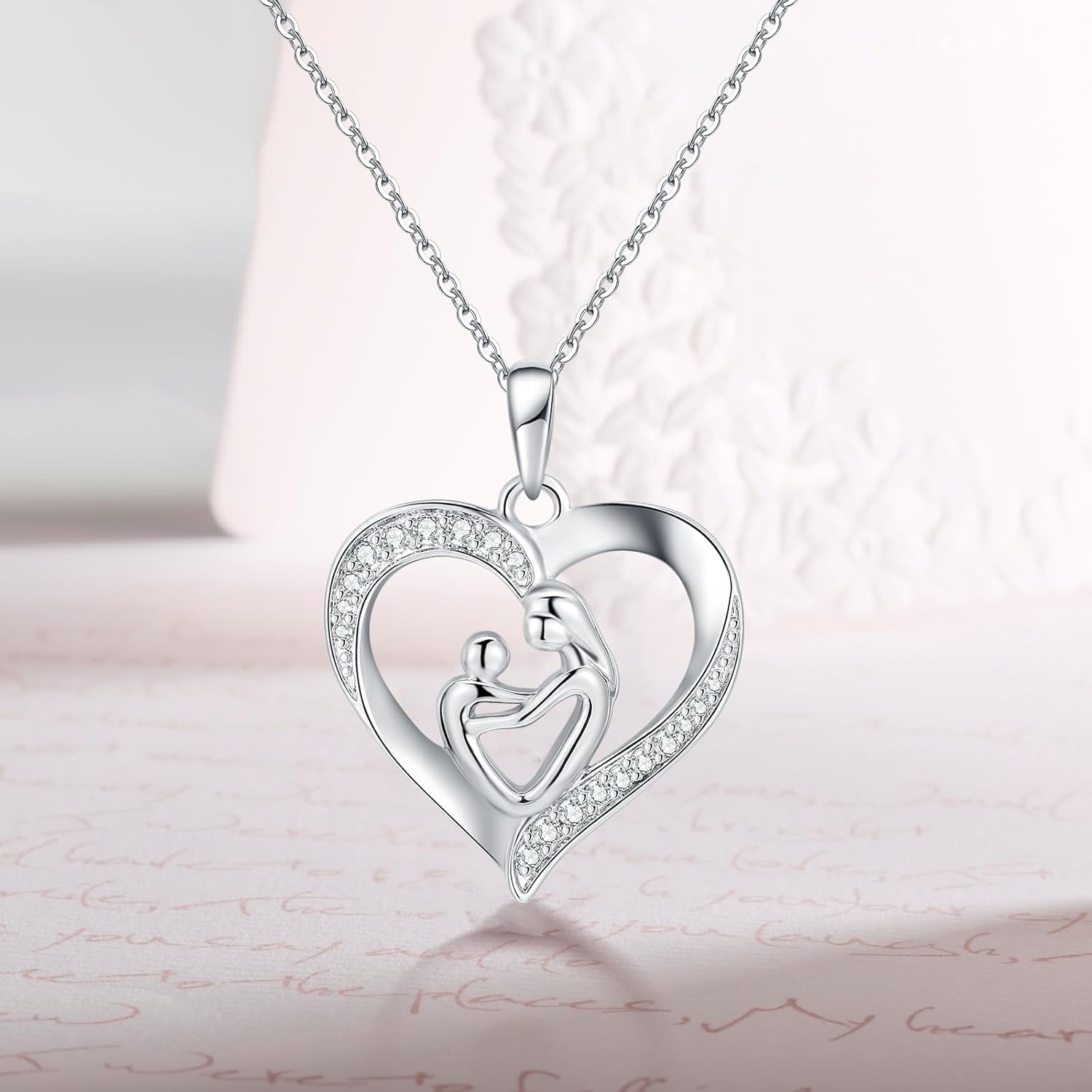 Ecripe 925 Sterling Silver Heart Necklace for Women, Silver Necklace with Heart Pendant, Adjustable Chain Necklace for Mum Girls Her