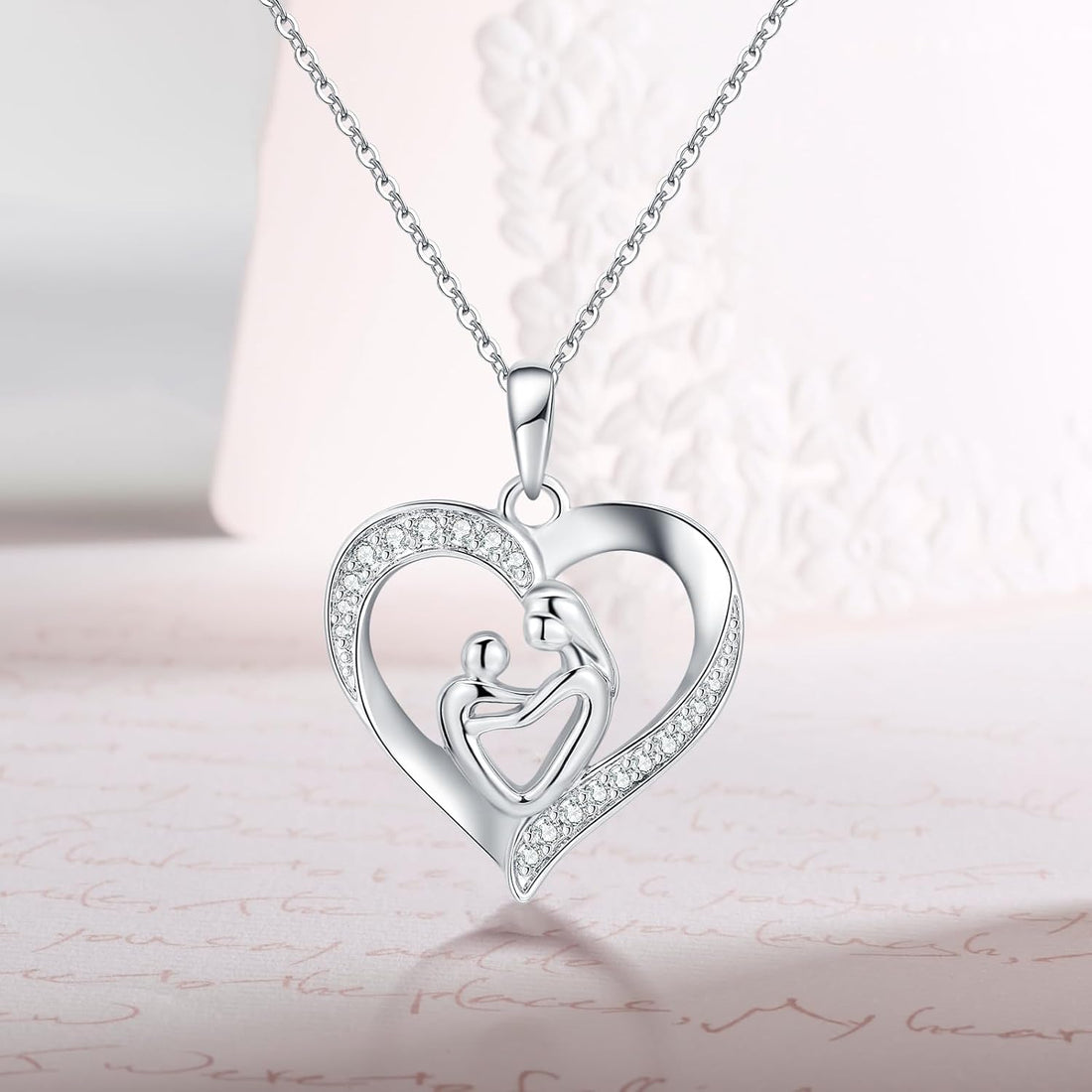 Ecripe 925 Sterling Silver Heart Necklace for Women, Silver Necklace with Heart Pendant, Adjustable Chain Necklace for Mum Girls Her