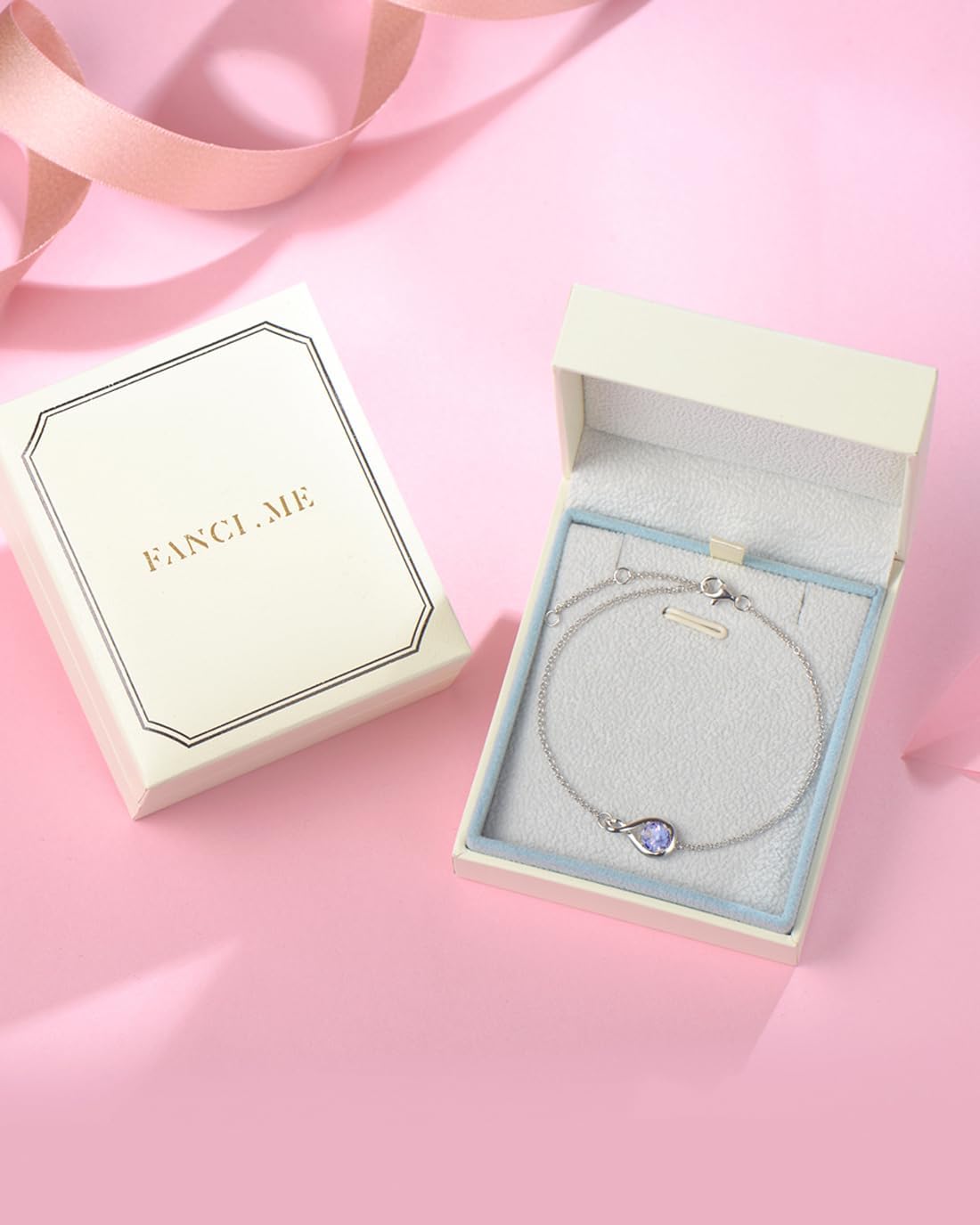 FANCIME Bracelet 925 Sterling Silver White Gold Plated Infinity Birthstone Bracelets for Women Fine Jewellery Birthday Gifts for Her Mom Wife, Chain Length 6.7"+1.2" Extend