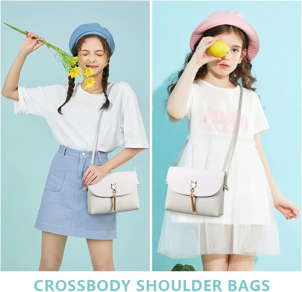 KALIDI Small Crossbody Shoulder Bag Purse with Cute Cat Shape Tassels PU Leather Cross Body Phone Handbags for Girls Ladies