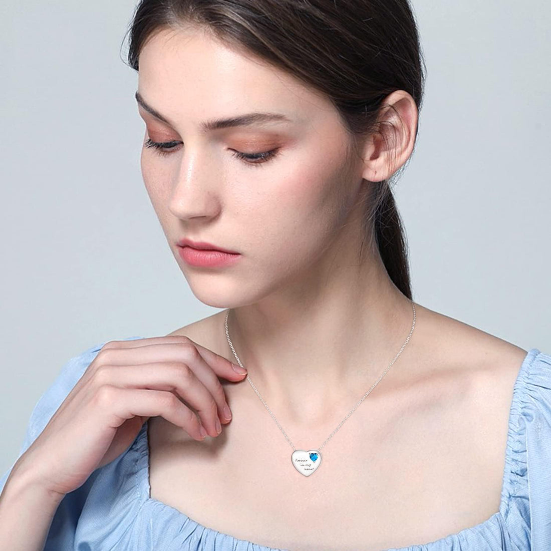KINGWHYTE Ashes Necklace for Women 925 Sterling Silver Heart Urn Necklace for Ashes with Blue Love Zircon Forever in My Heart Cremation Jewellery Funnel Kit for Ladies Men