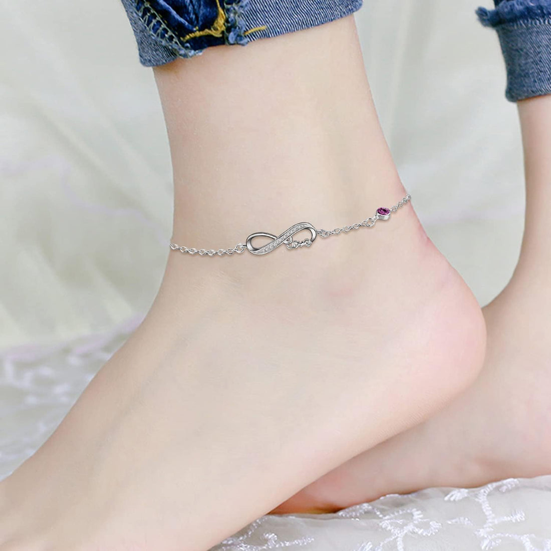 Infinity Ankle Bracelet for Women, 925 Sterling Silver Charm Adjustable Anklet 9+2''