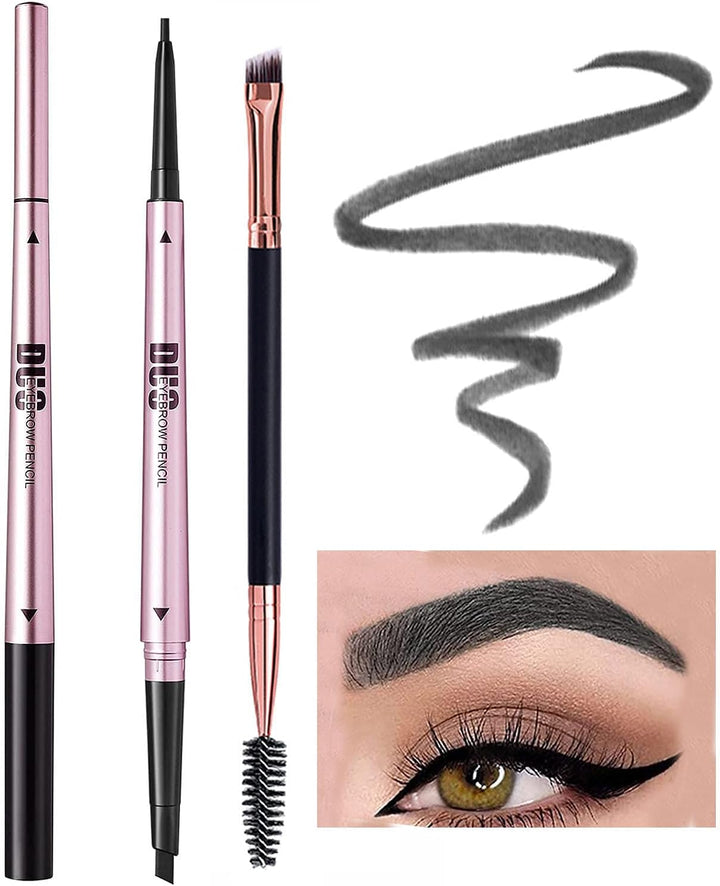 Mihqy 2 PCS Eyebrow Pencil with Brow Brush, Dual Ended Eyebrow Pen, Automatic Makeup Cosmetic Tool(Grey)
