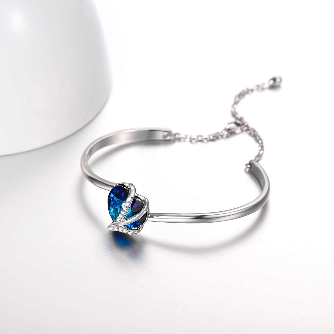 AOBOCO Sterling Silver Love Heart Adjustable Bangle Bracelet for Women, Mothers Day Wedding Anniversary Jewellery Gifts for Mum Wife Girlfriend Her