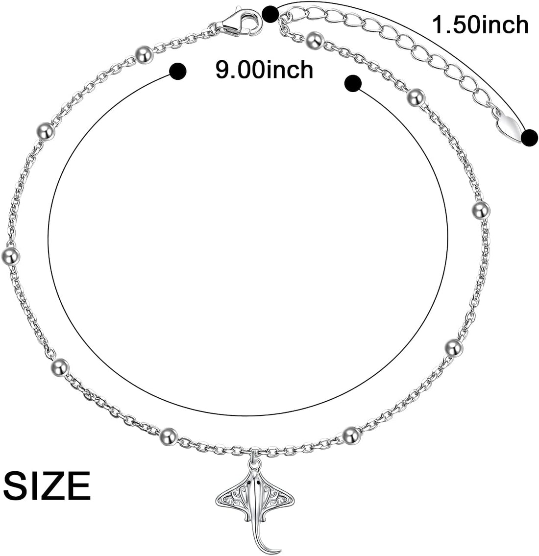 DAOCHONG Anklet for Women S925 Sterling Silver Adjustable Foot Beaded Heart Charm Ankle Bracelet Anklets Jewelry