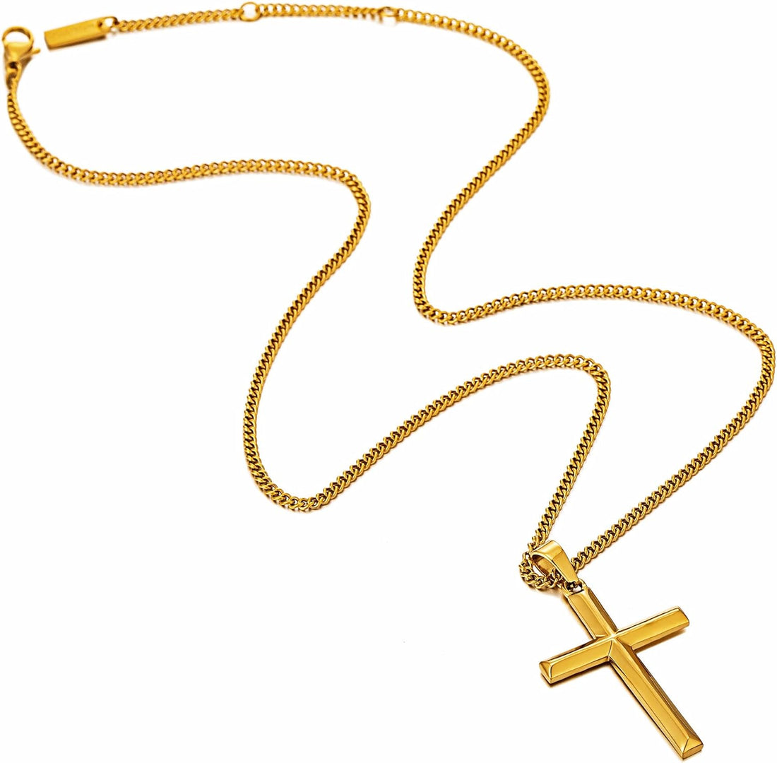 Cross Necklace for Men, Stainless Steel Men's Cross Necklace, Chain with Cross Pendant Silver Black Gold, Stylish Gift for Men Him