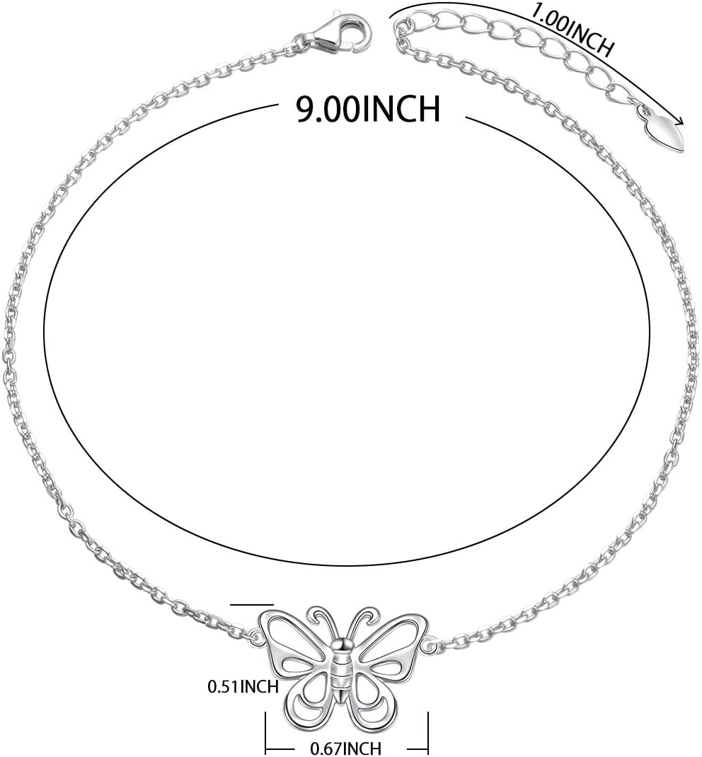 S925 Sterling Silver Evil Eye Hamsa Hand/Butterfly/Cross/Celtic Knot/Infinity/Heart Anklets for Women Girls, Adjustable 9 10 11 Inches Foot Chain Jewelry