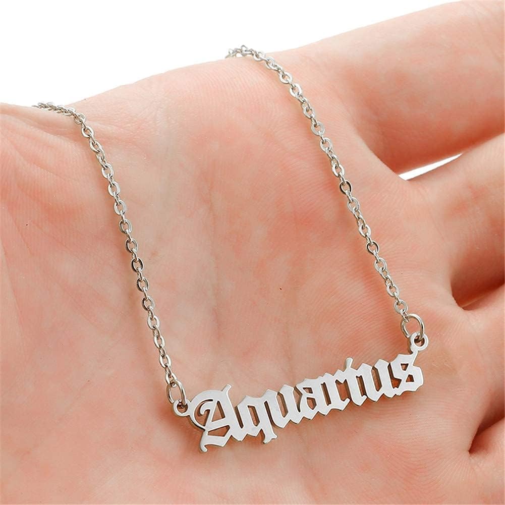 Minegreet Old English Zodiac Necklace for Women, Horoscope Birth Star Sign Letter Astrology Constellation Necklace Birthday Gift