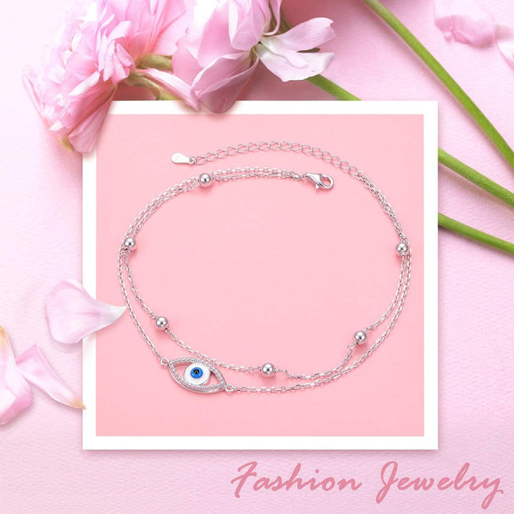 S925 Sterling Silver Evil Eye Hamsa Hand/Butterfly/Cross/Celtic Knot/Infinity/Heart Anklets for Women Girls, Adjustable 9 10 11 Inches Foot Chain Jewelry