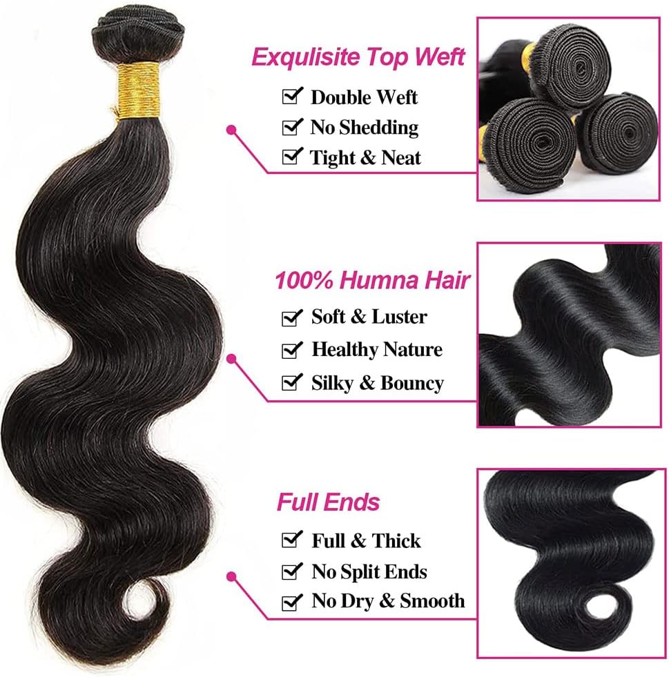 Vallbest Brazilian Body Wave Virgin Hair Bundles with Transparent Lace Closure (18 20 22+16) Remy Human Hair Body Wave 3 Bundles Hair Extension with 4x4 Lace Closure Hair Extensions
