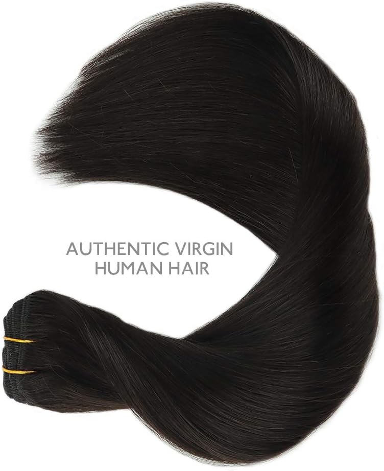 WENNALIFE Hair Extensions Clip In, 18 Inch 120g 7pcs Clip in Hair Extensions Real Human Hair Natural Black Hair Extensions Clip In Real Hair Coloured Remy Human Hair Extensions