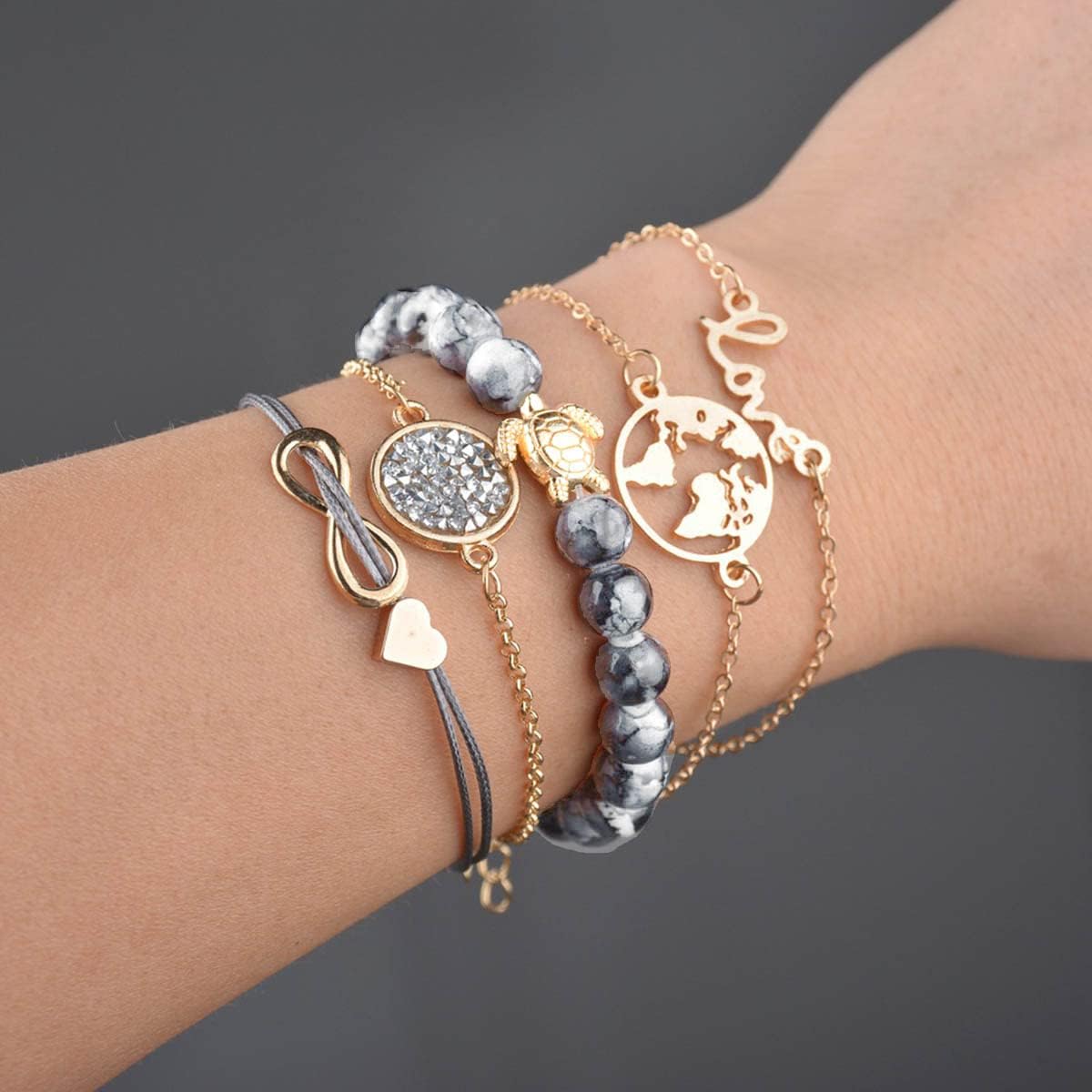 Boho Beaded Bracelets Simple String Bracelet Cute Metal Bracelet Chain Star Moon Map Lucky 8 Heart Decoration Stackable Layered Hand Jewelry Accessioes Set for Women