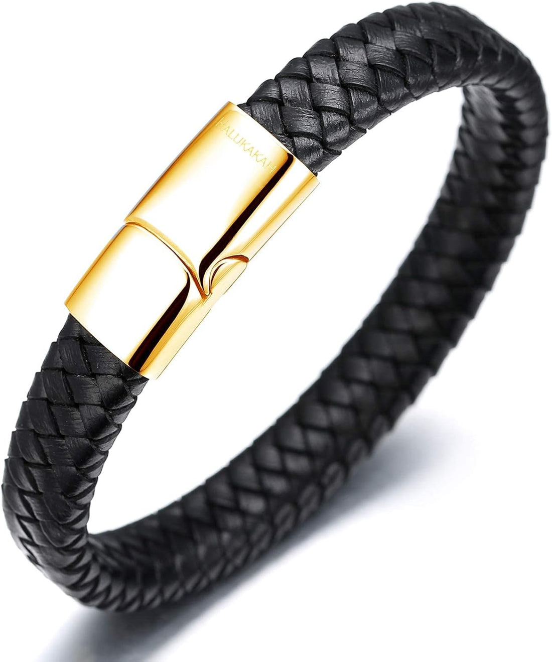 HALUKAKAH Kids Jewelry ? Solo Junior ? Leather Bracelet in Classic Black/Brown,for 6 to 15-Year-Olds,Featuring Exquisite Golden/Silver/Black Titanium Magnetic Clasp,Size 7+0.7"(18+1.5cm),with Giftbox