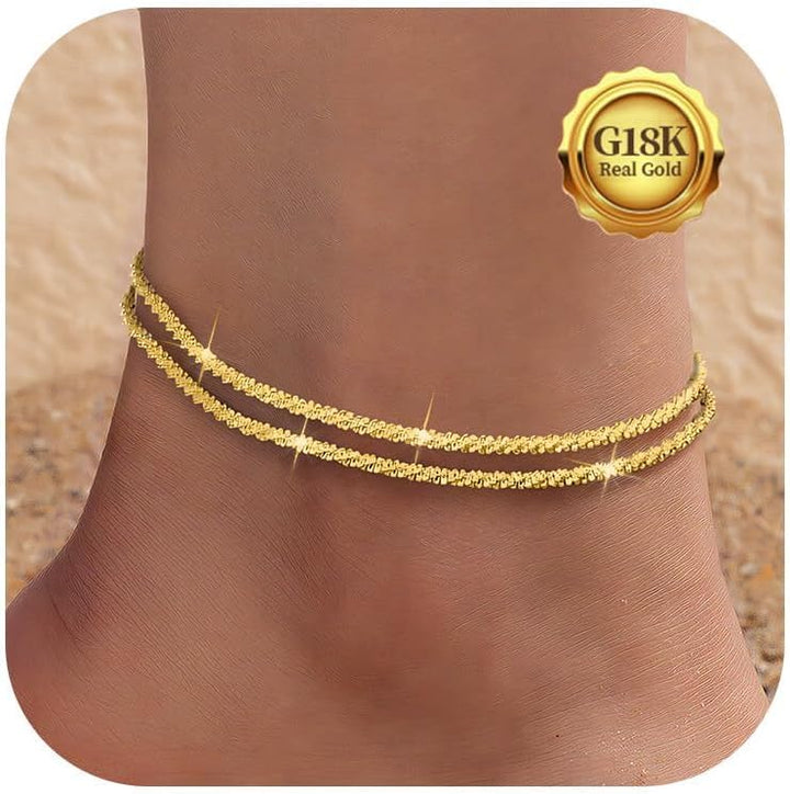 Kenivira Anklets for Women, Dainty Layered Waterproof Adjustable Anklet Set, Beaded Rope Link Beach Ankle Bracelets