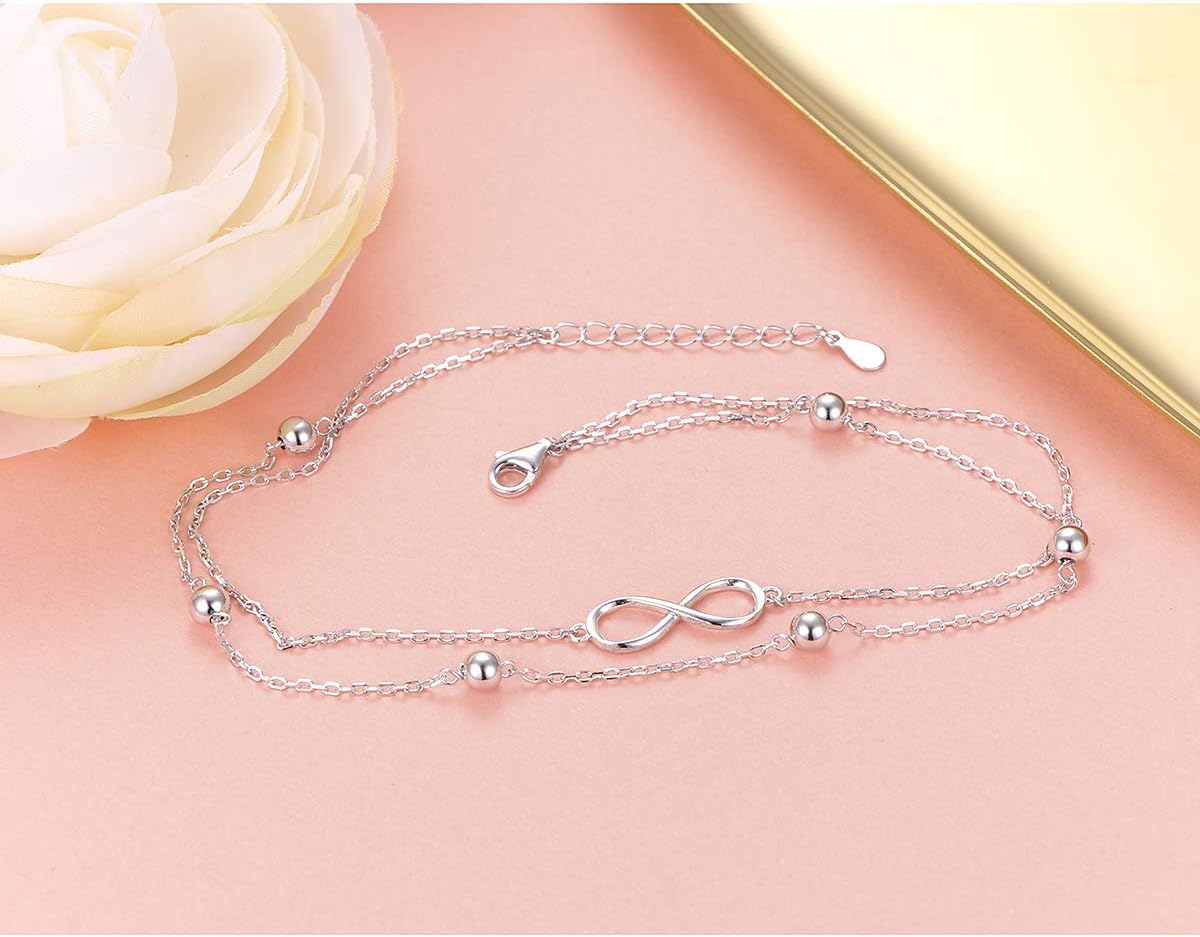 S925 Sterling Silver Evil Eye Hamsa Hand/Butterfly/Cross/Celtic Knot/Infinity/Heart Anklets for Women Girls, Adjustable 9 10 11 Inches Foot Chain Jewelry