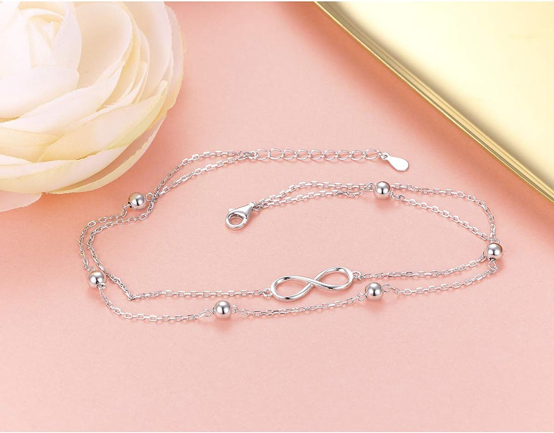 S925 Sterling Silver Evil Eye Hamsa Hand/Butterfly/Cross/Celtic Knot/Infinity/Heart Anklets for Women Girls, Adjustable 9 10 11 Inches Foot Chain Jewelry