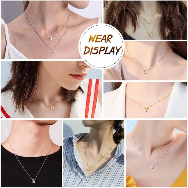 S925 Sterling Silver Initial Necklace for Women, Cute Letter Pendant with 46cm+5cm Adjustable Chain