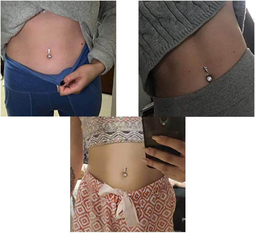 OUFER 14G Belly Bars 8/12/14mm Clear CZ Belly Rings Navel Rings 316L Surgical Steel Belly Piercing Jewellery Women Gift