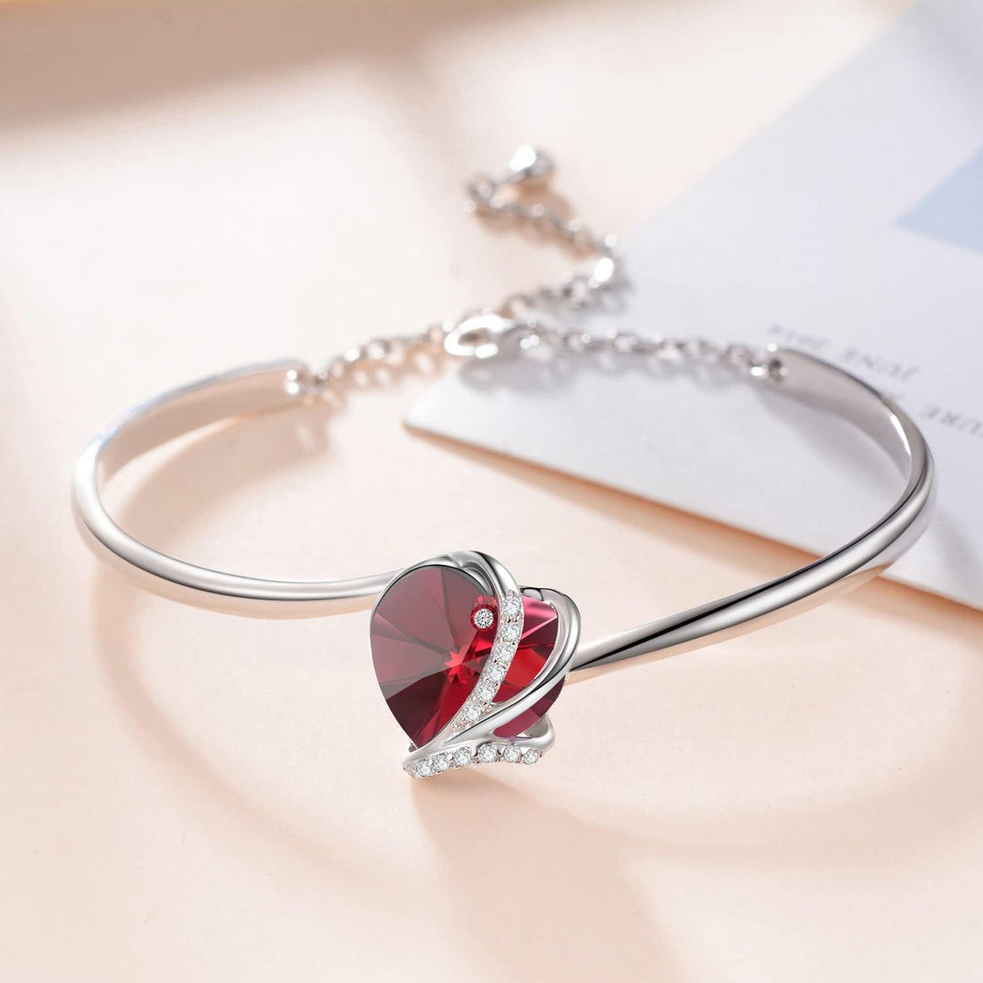 AOBOCO Sterling Silver Love Heart Adjustable Bangle Bracelet for Women, Mothers Day Wedding Anniversary Jewellery Gifts for Mum Wife Girlfriend Her