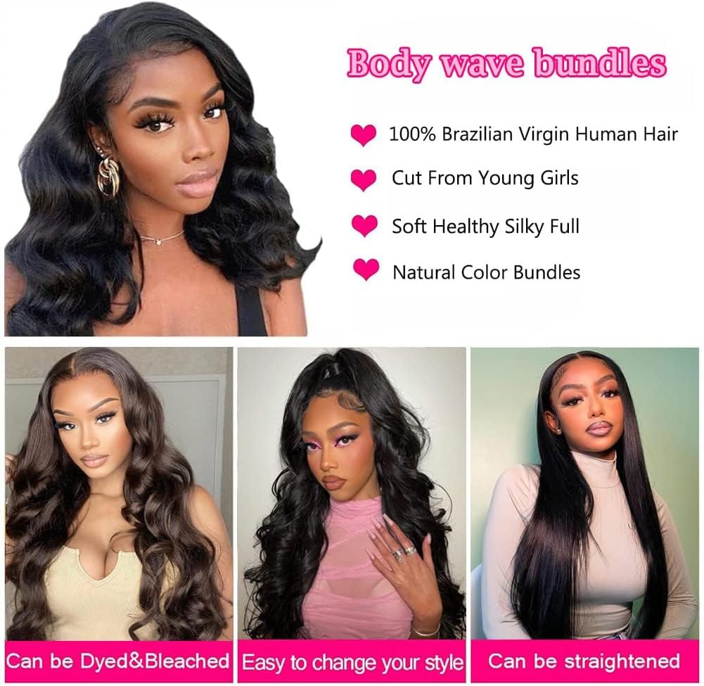Body Wave Bundles Human Hair Bundles 10A Grade 100% Unprocessed Brazilian Virgin Hair Bundles Body Weave Wavy Bundles Human Hair (18 20 22 24)